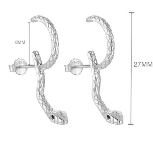 Silver & Gold Snake Dangle Earrings - Women's Serpent Drop Earrings in Black & S - Picture 5 of 8